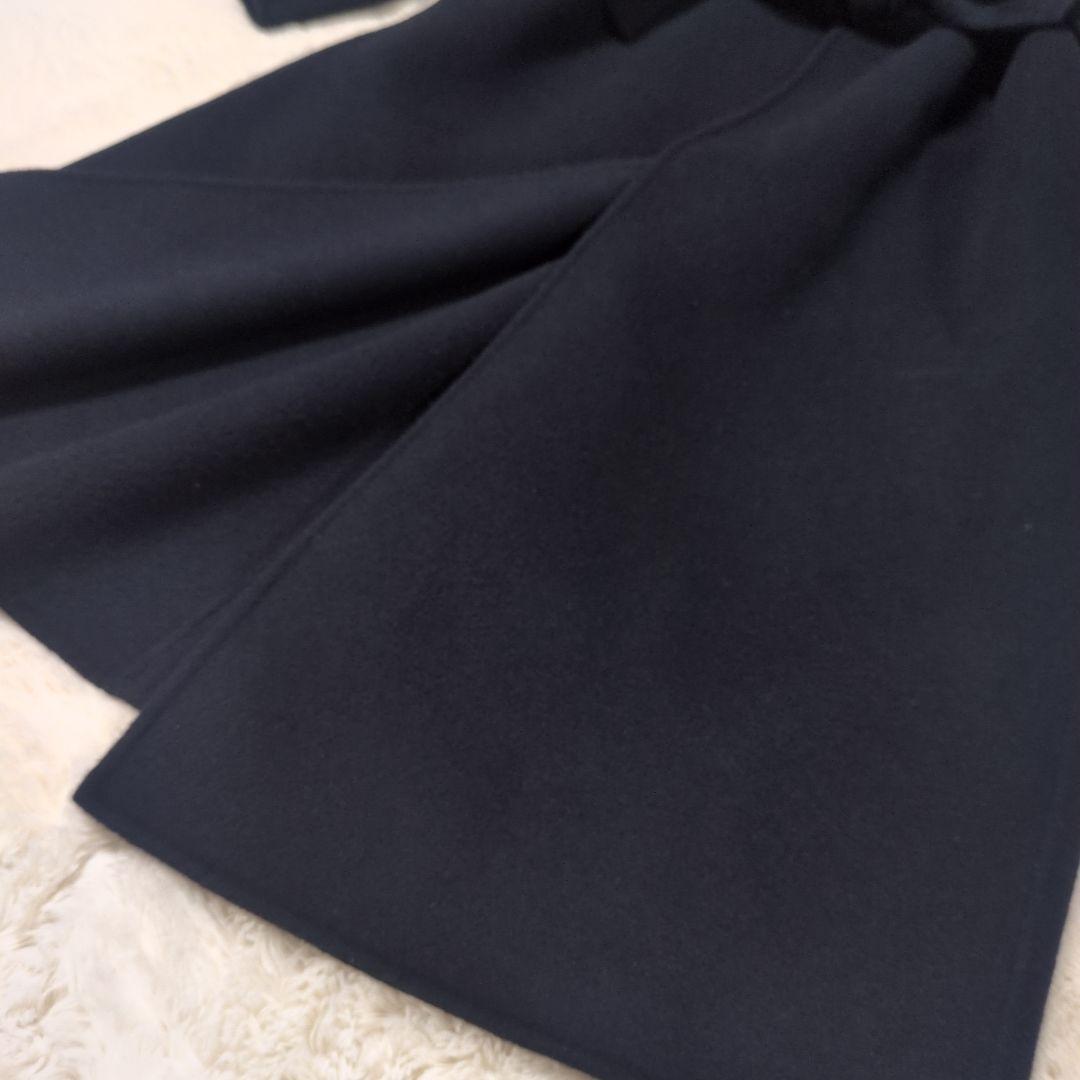 美品 ANAYI アナイ ウール ノーカラー ロングコート ベルト付き