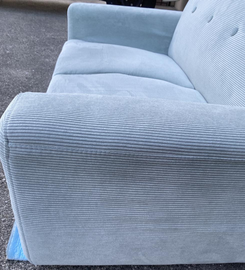 コーデュロイ 天然木 2人掛け ソファ ローソファ ミントブルー 幅130cm