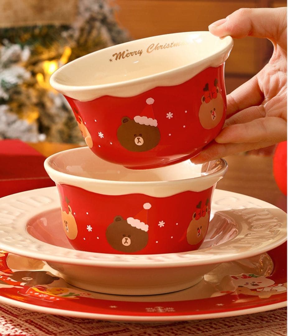 LINE FRIENDS クリスマス 限定グッズ 食器5点セット大中皿小鉢グラス