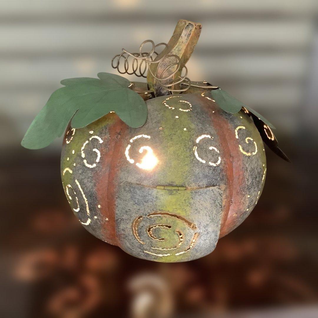 ハロウィン　ブリキパンプキン　ライトアップ　かぼちゃん　ガーデニング　飾り　置物