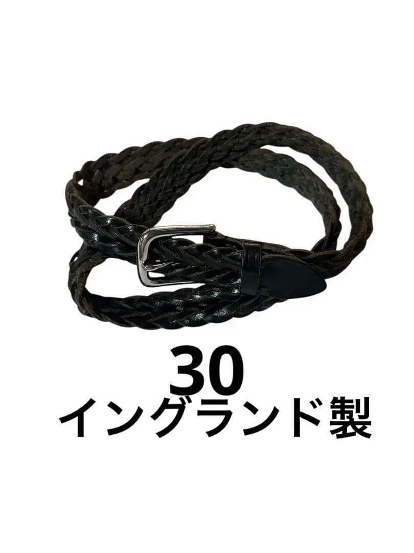 ホワイトハウスコックス　レザーメッシュベルト　黒　30 イングランド製