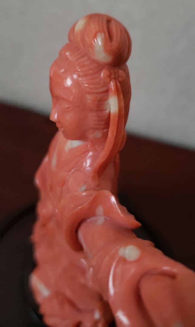 勇峰 本珊瑚 天女 置物 オブジェ 彫刻 珊瑚 宝石珊瑚 天然珊瑚 赤珊瑚