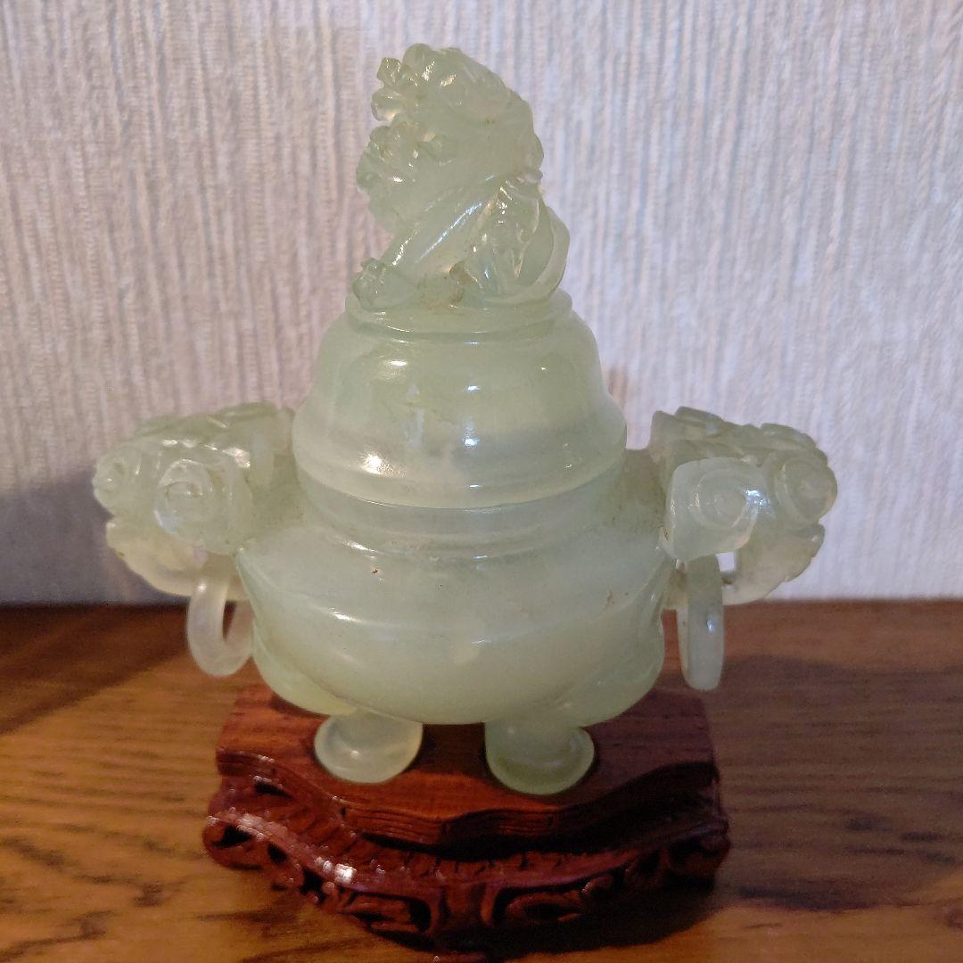 中国　玉(ぎょく)　香炉　獅子