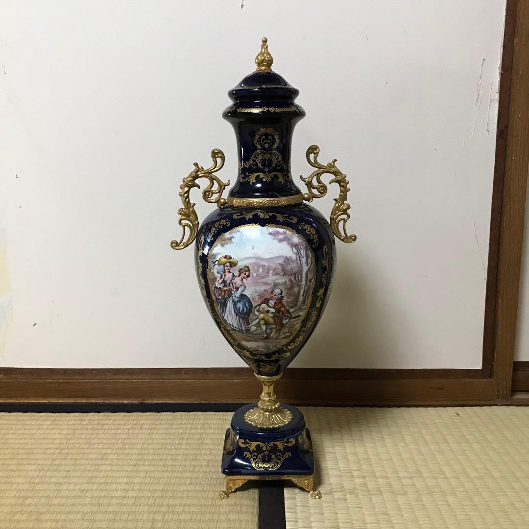 金彩 西洋花瓶 色絵花瓶 飾り壺 高約51cm