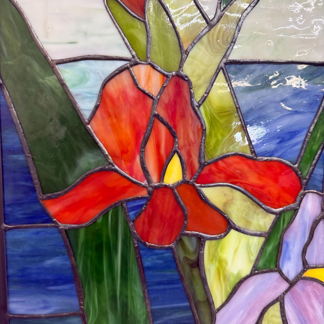 大判 ステンドグラス 50×75cm アイリス 額装 合金フレーム パネル