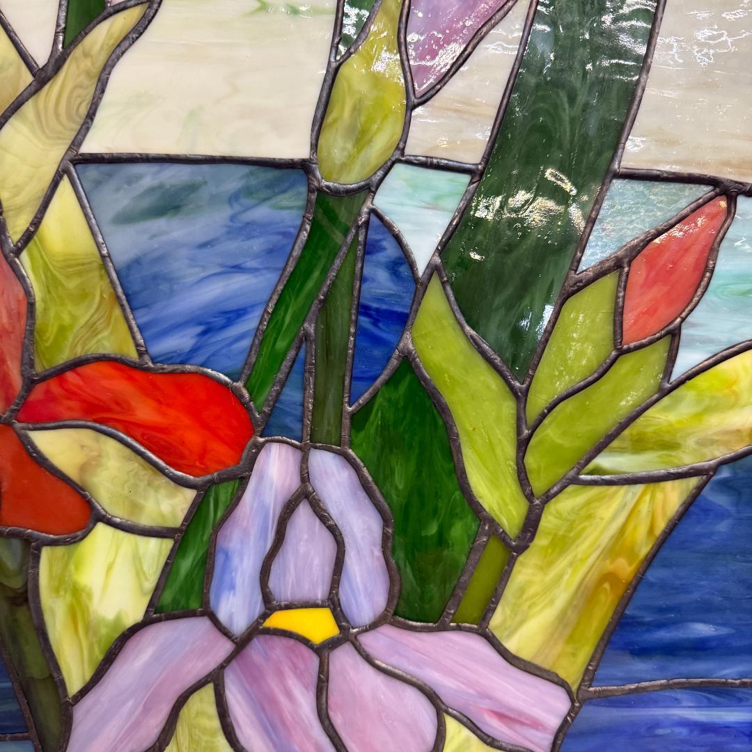 大判 ステンドグラス 50×75cm アイリス 額装 合金フレーム パネル