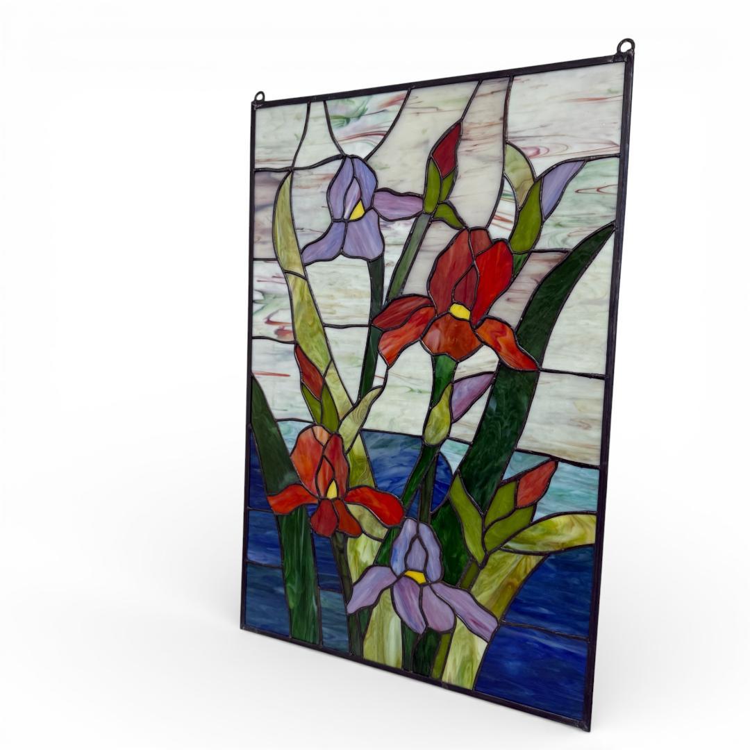 大判 ステンドグラス 50×75cm アイリス 額装 合金フレーム パネル