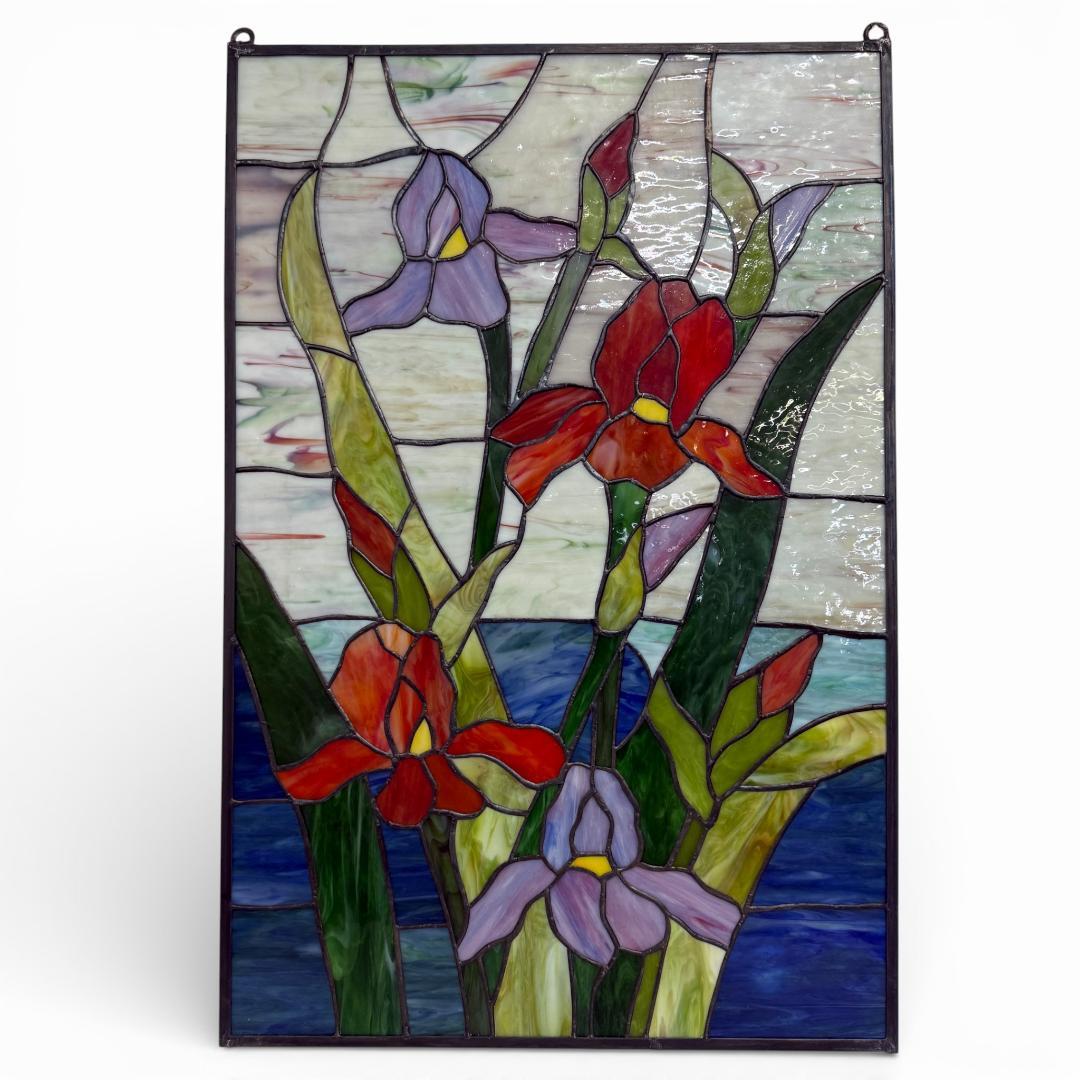 大判 ステンドグラス 50×75cm アイリス 額装 合金フレーム パネル
