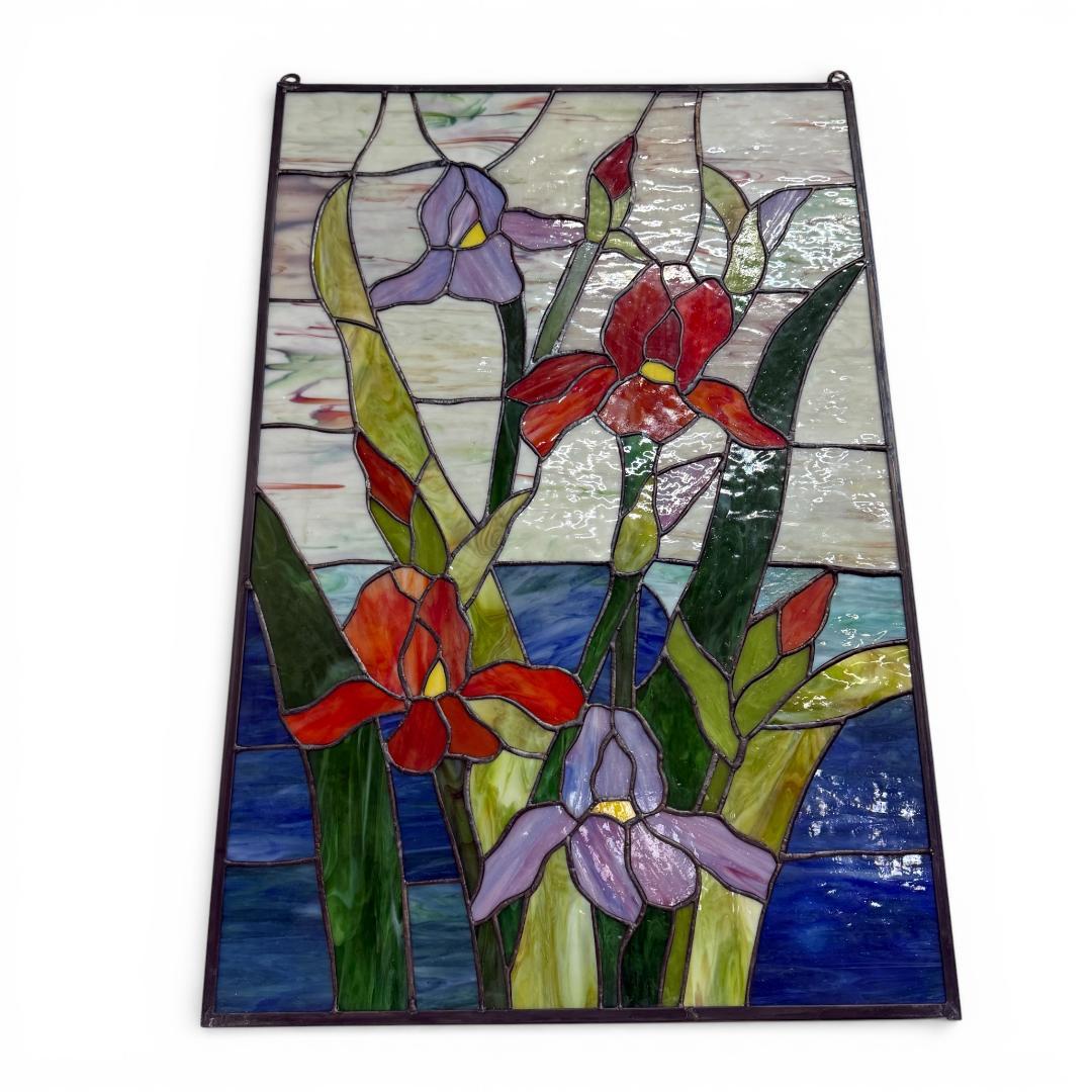 大判 ステンドグラス 50×75cm アイリス 額装 合金フレーム パネル