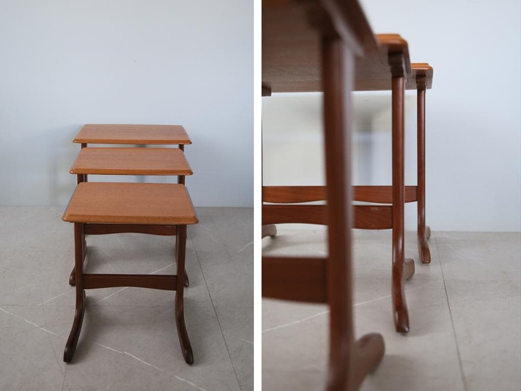 英国アンティーク木製ネストテーブル3台/収納式机/飾り棚/花台(91-107)