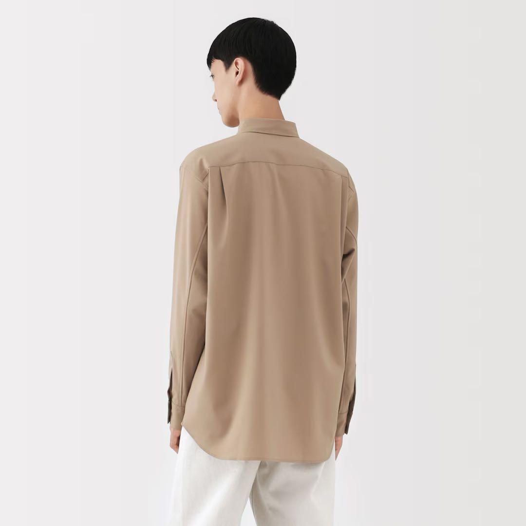 新品【M】黒 MUJI LABO ウール混 レギュラーカラーシャツ ムジラボ