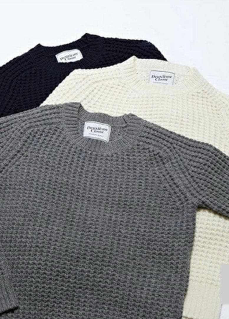 Deuxieme Classe バスケット編みクルーネックニット　コットンウール