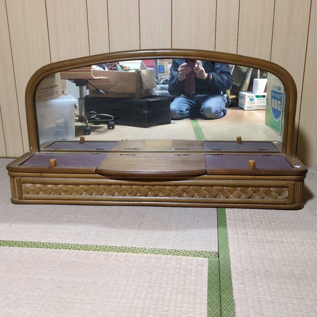 ★当時物★ラタン 鏡台 籐ドレッサー 小物入れ3個付き アンティーク