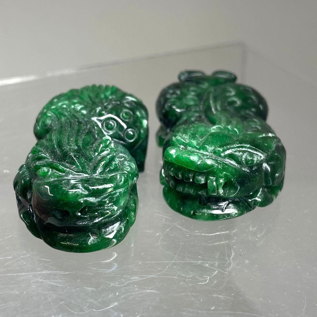 本翡翠　獅子筆架一対　49g 東Y7-0212ア㉜タトチ