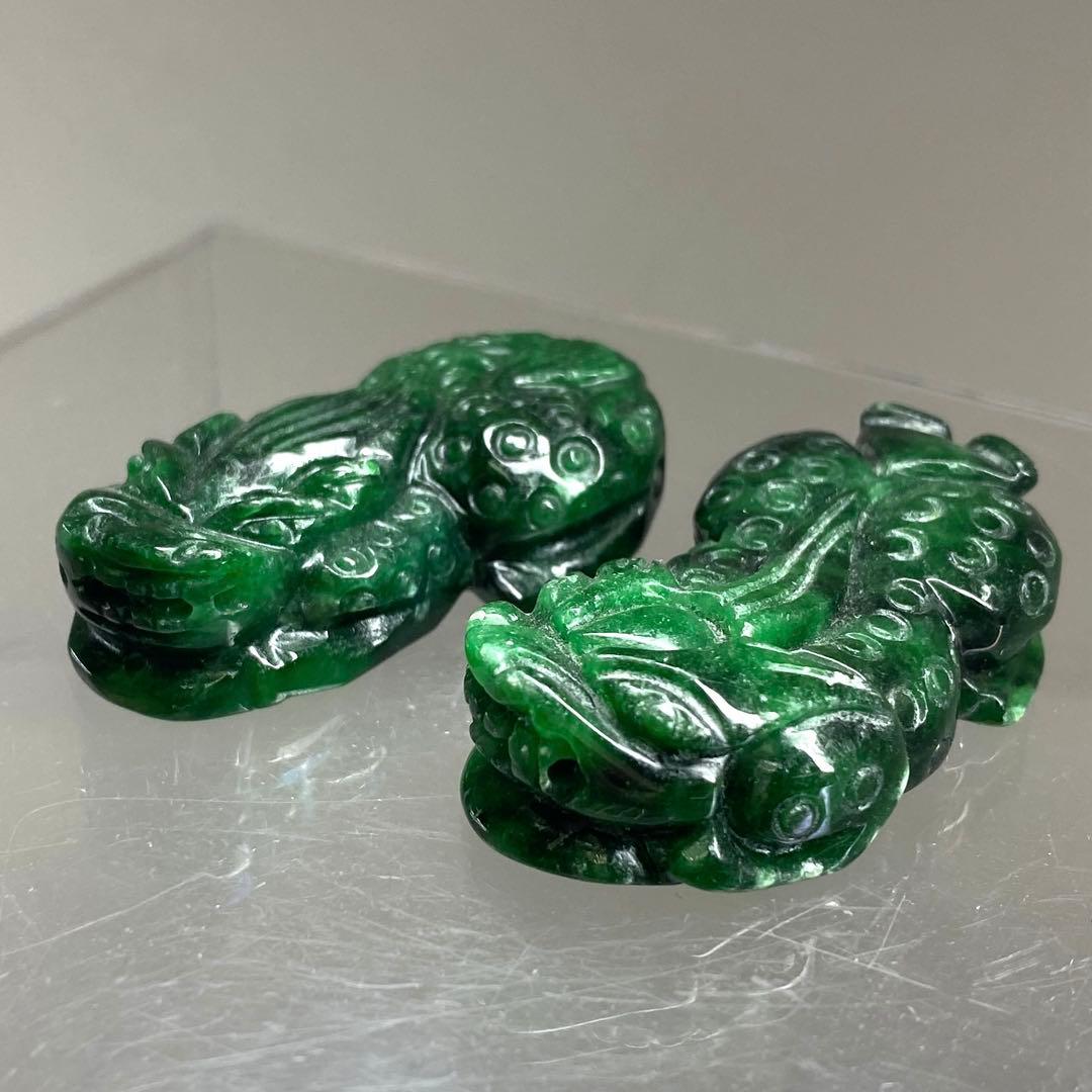 本翡翠　獅子筆架一対　49g 東Y7-0212ア㉜タトチ