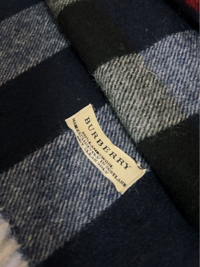 バーバリー　BURBERRY マフラー　チェック　ブルー系　男女兼用