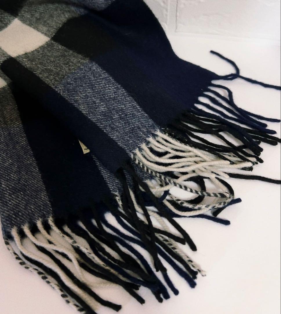 バーバリー　BURBERRY マフラー　チェック　ブルー系　男女兼用