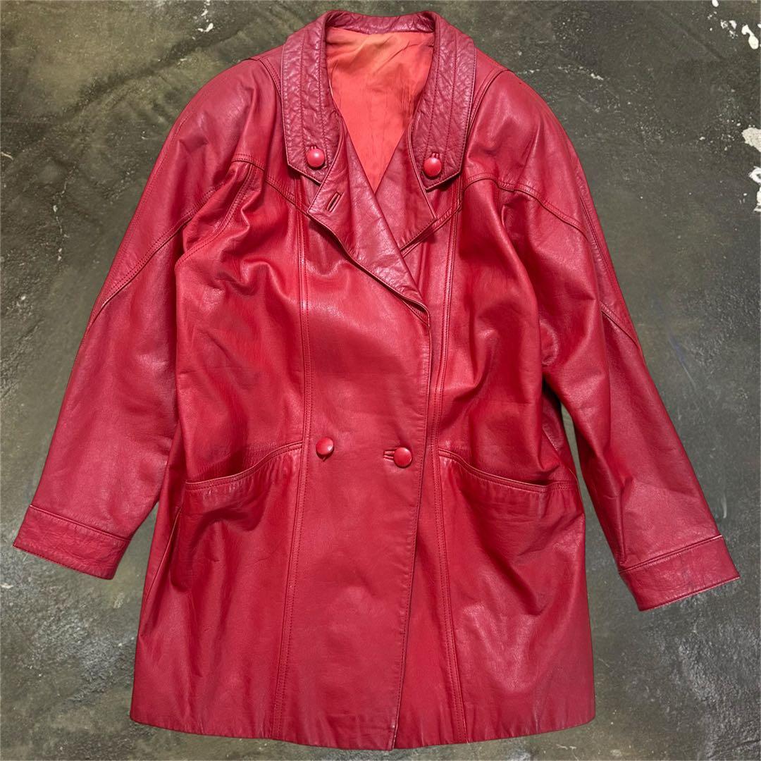 ◎Christian Dior レザー ダブルブレストジャケット レッド