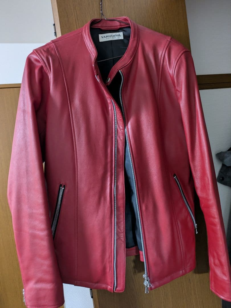 【Vanquish】レザーシングルライダースジャケット 赤