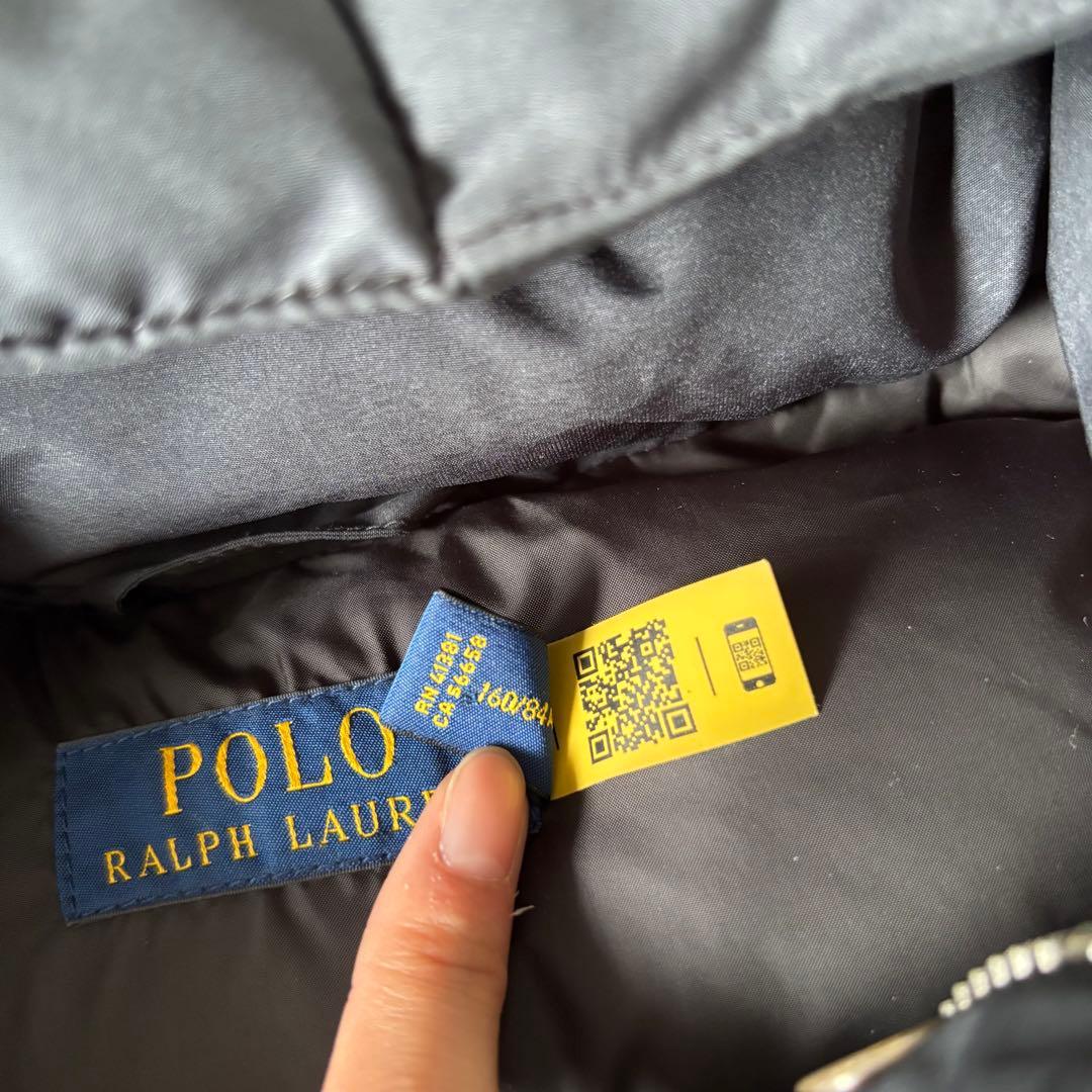 【美品✨】ポロラルフローレン　ダウンベスト　フード　レザー　ポニー刺繍　ブラック