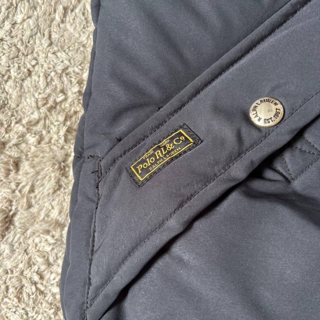 【美品✨】ポロラルフローレン　ダウンベスト　フード　レザー　ポニー刺繍　ブラック