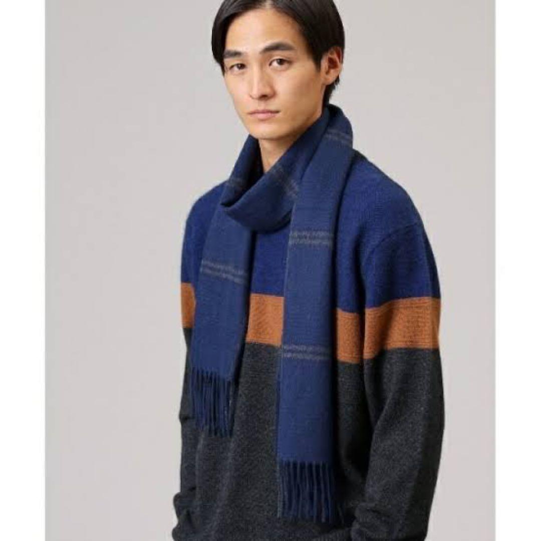 タケオキクチ⭐️ チェック柄 マフラー ネイビー カシミヤ
