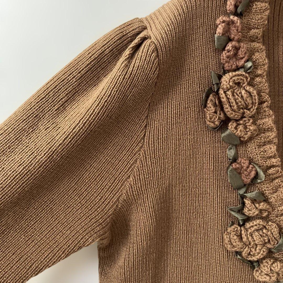 ＊美品＊アトリエまりこ／花柄モチーフ　ニット　　ブラウン