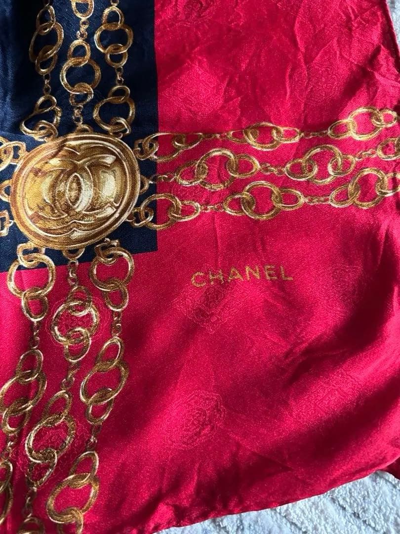CHANEL スカーフ 赤 ネイビー