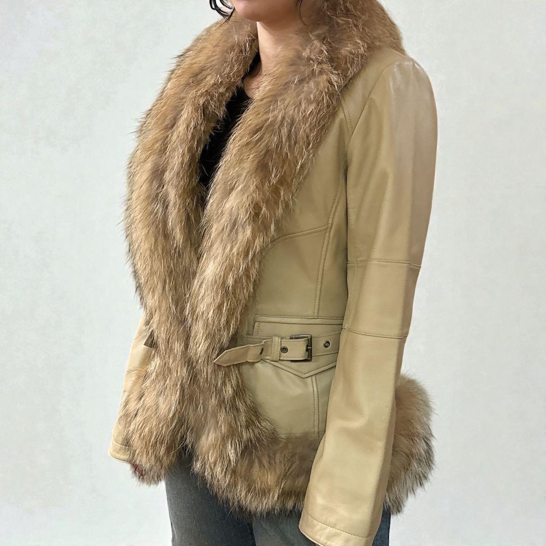 y2k 未使用 羊革 リアルレザー ジャケット リアルファー付 定価10万超