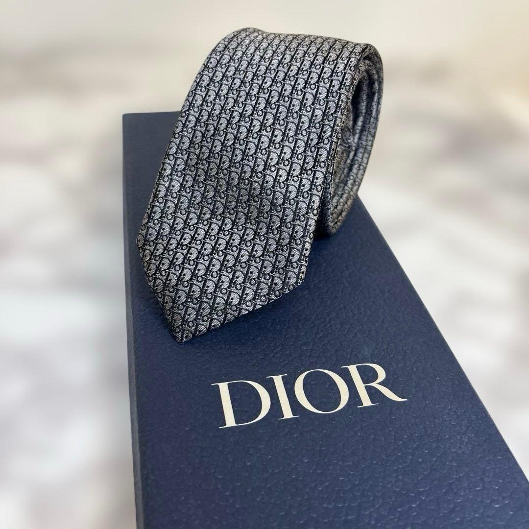 【箱付✨】Dior homme ネクタイ オブリーク柄　トロッター柄　グレー