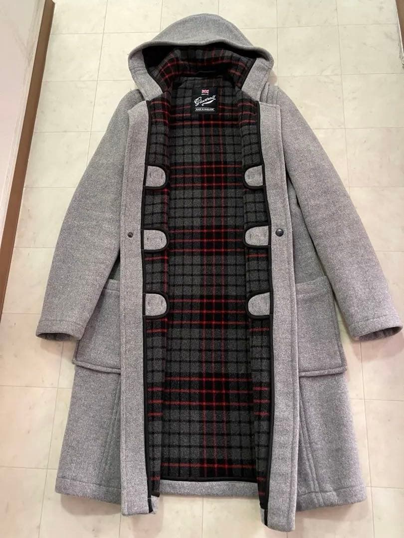 [極美品]GLOVERALLロングダッフルコート グレー(裏　赤チェック)