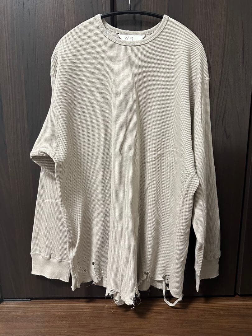 アンセルム　DAMAGE WAFFLE CREW LS グレージュ　サイズ1