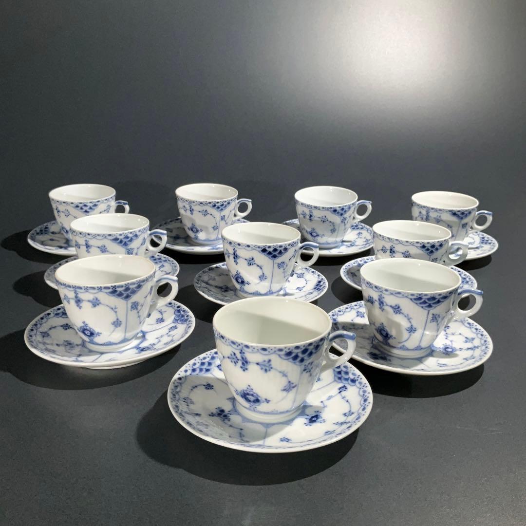 カップ＆ソーサー10客　ブルーフルーテッド　ハーフレース　6R0860ダ