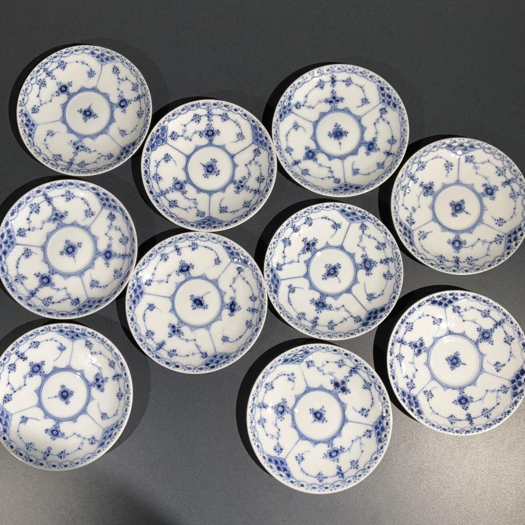 カップ＆ソーサー10客　ブルーフルーテッド　ハーフレース　6R0860ダ