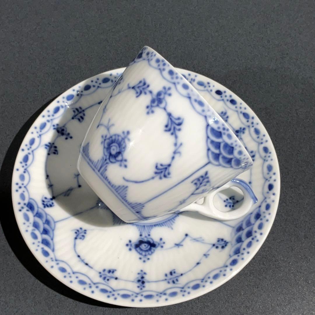 カップ＆ソーサー10客　ブルーフルーテッド　ハーフレース　6R0860ダ