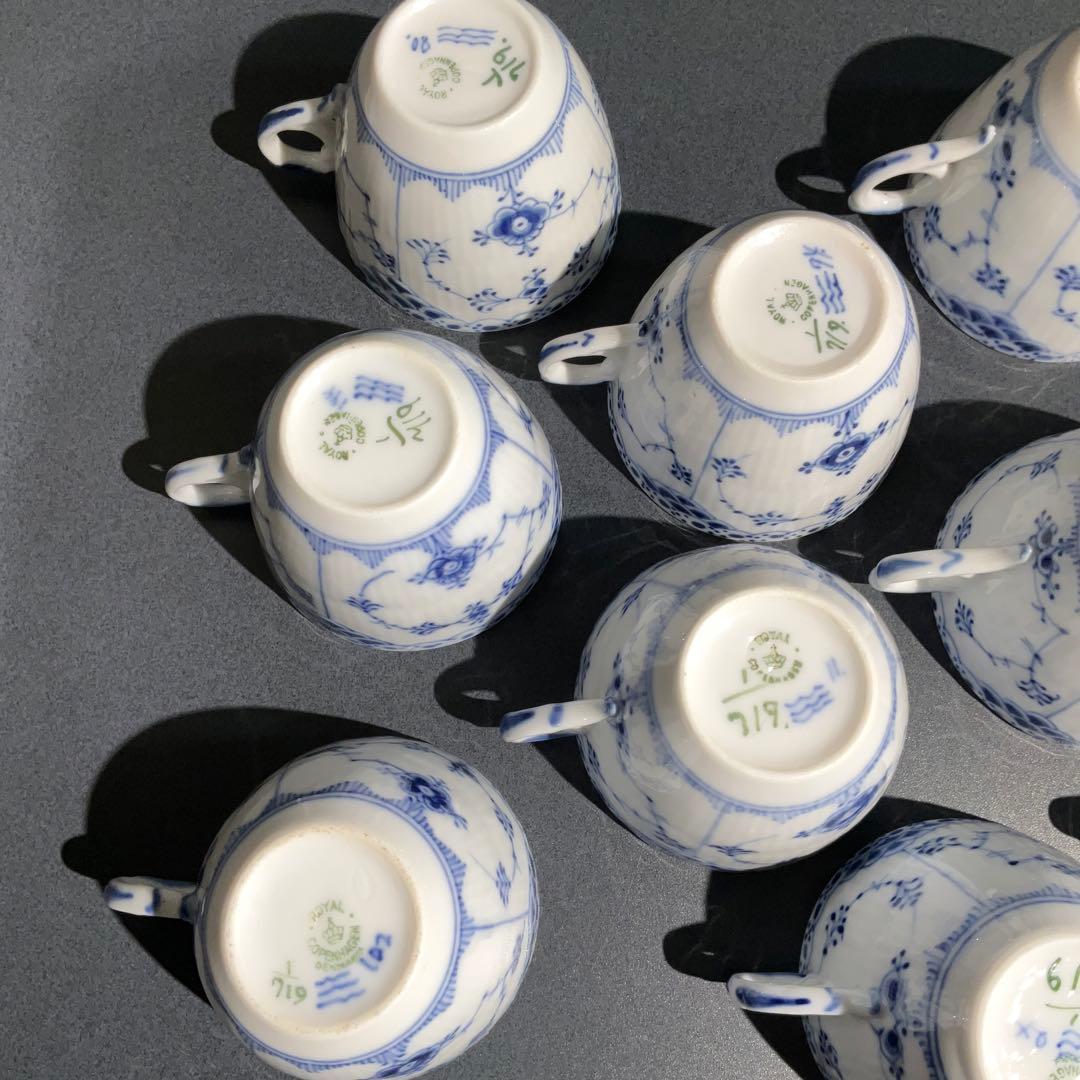 カップ＆ソーサー10客　ブルーフルーテッド　ハーフレース　6R0860ダ