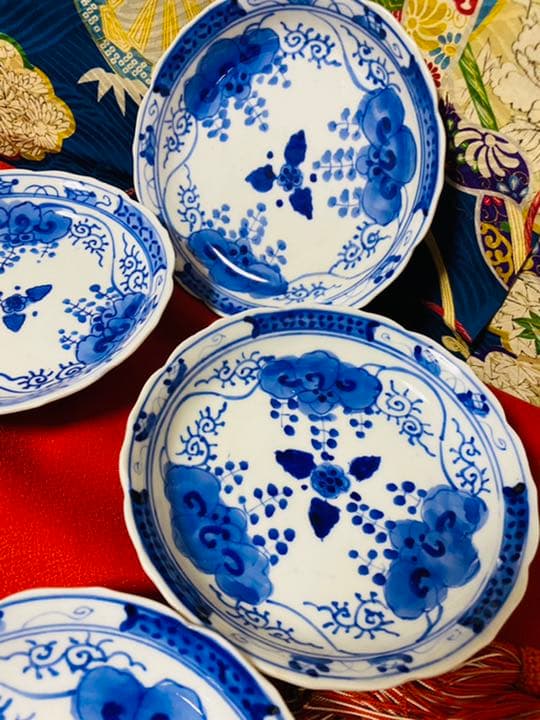 古伊万里　伊万里焼　印判　葡萄唐草　銘々皿　5客　新品