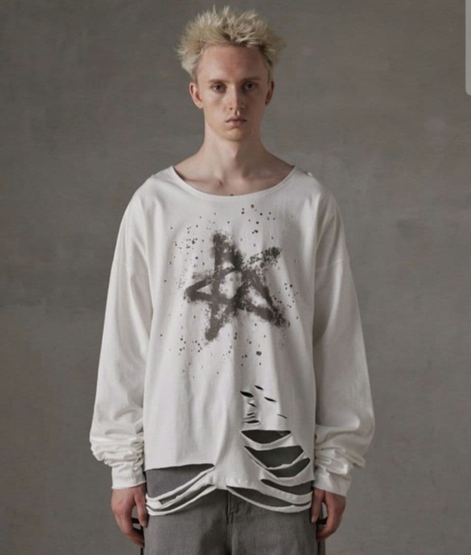 GRANCY ラインストーンデザイン グラフィックダメージ ロンT