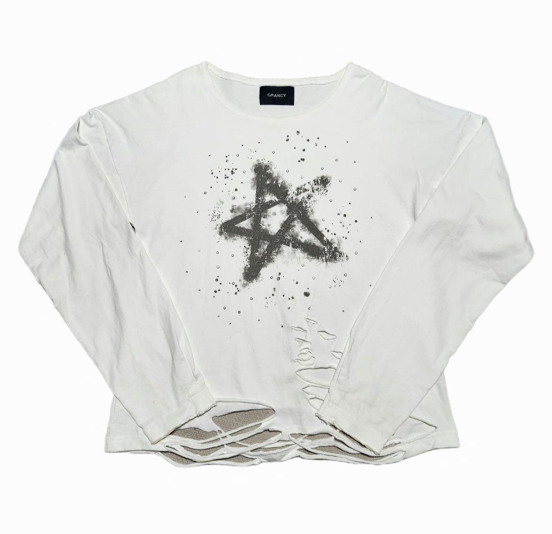 GRANCY ラインストーンデザイン グラフィックダメージ ロンT