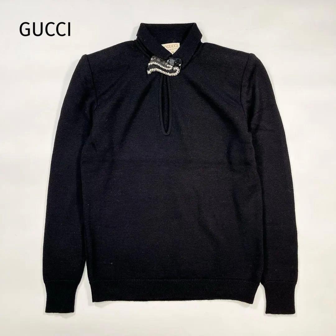 GUCCI グッチ ラインストーン カシミヤ混ウール ニット セーター 黒 38