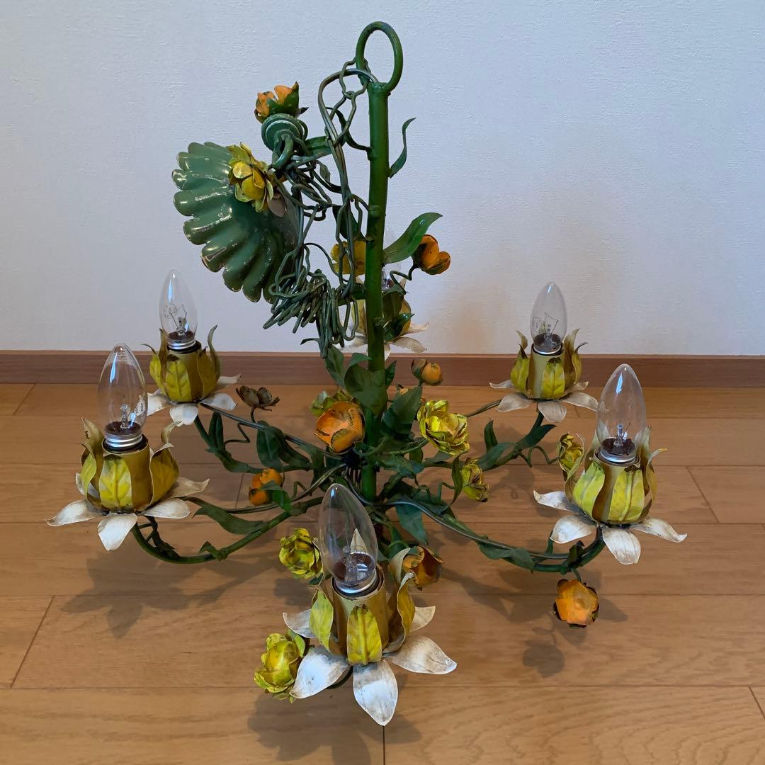 花モチーフ 6灯シャンデリア　ビンテージ　交渉可