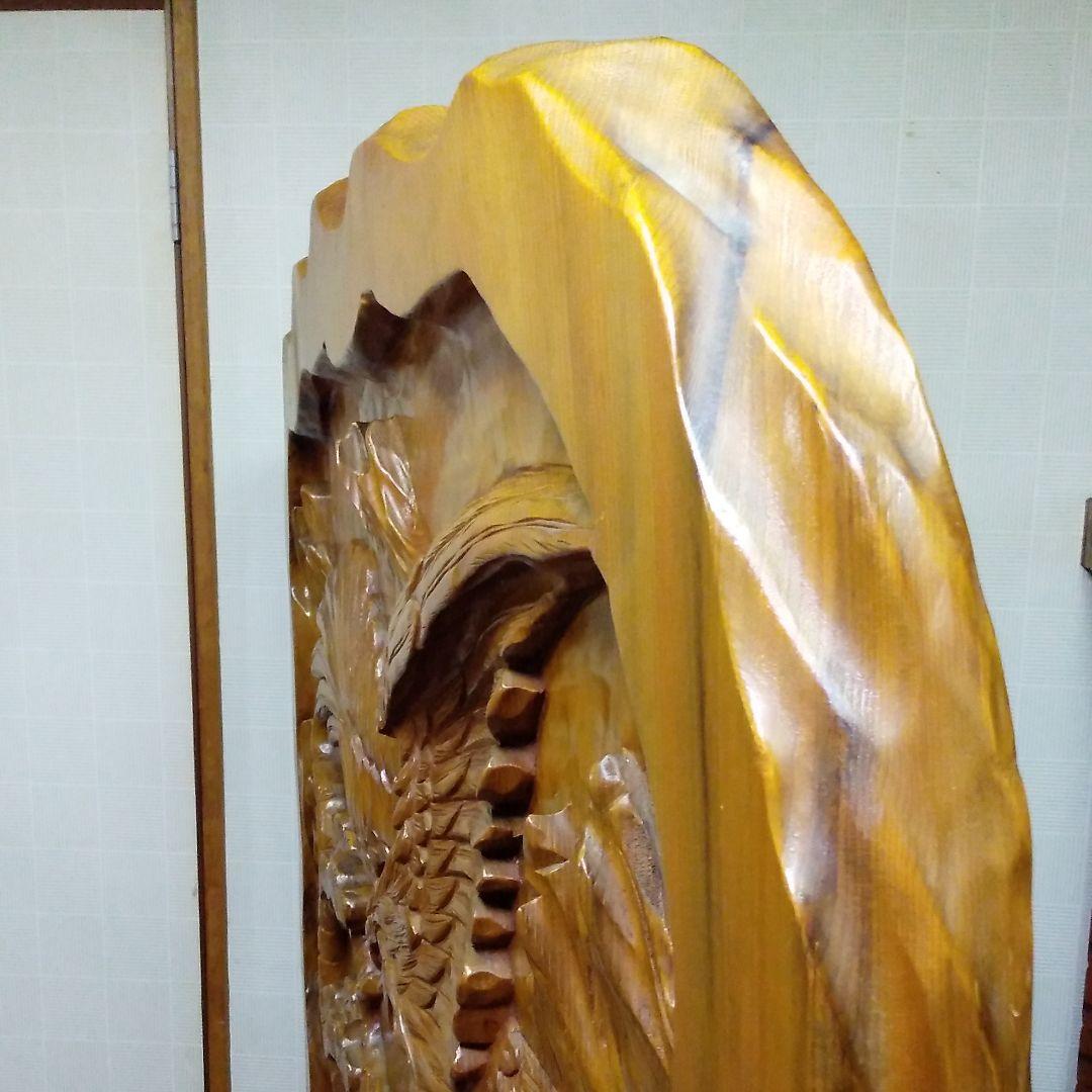 【大型衝立】① 木彫り 一体彫り 虎 鷲 アンティーク