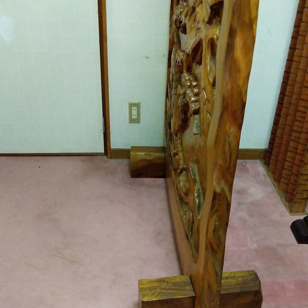 【大型衝立】① 木彫り 一体彫り 虎 鷲 アンティーク