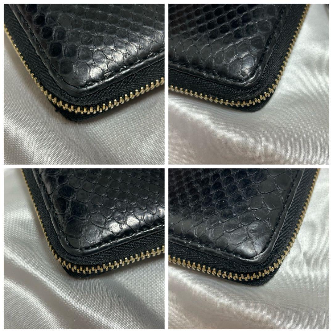 【美品】GUCCIグッチ 長財布 ラウンドファスナー パイソン 蛇革 黒 レザー
