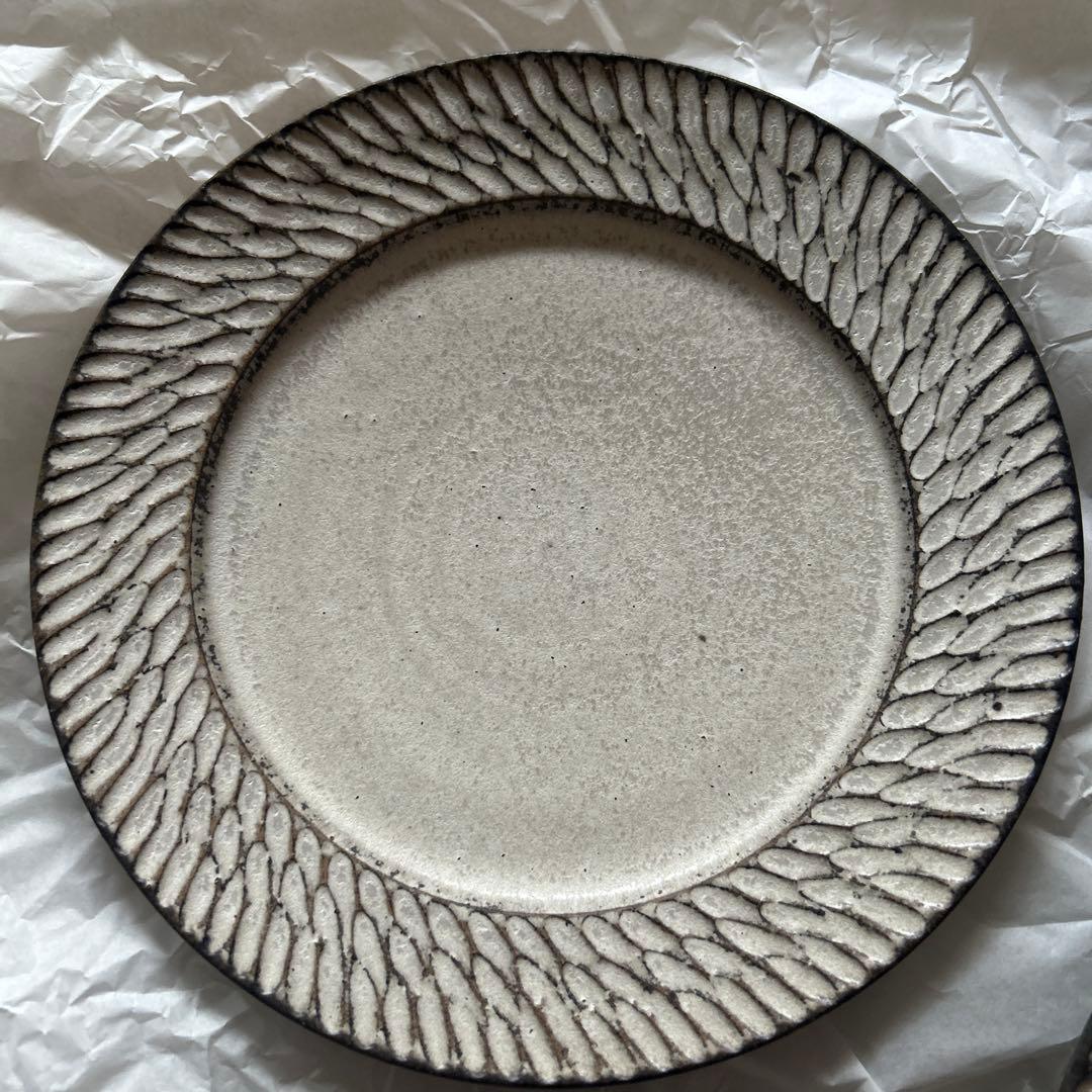 【新品未使用品】山本雅則さん しのぎ リム皿 白 7寸 2枚セット①