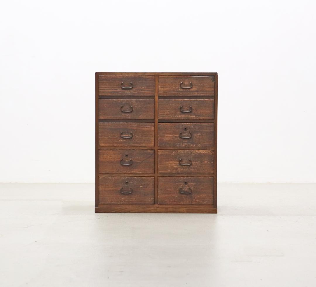 レトロ 無垢材 10杯 小引き出し 収納 抽斗 書類 小物入れ ヴィンテージ