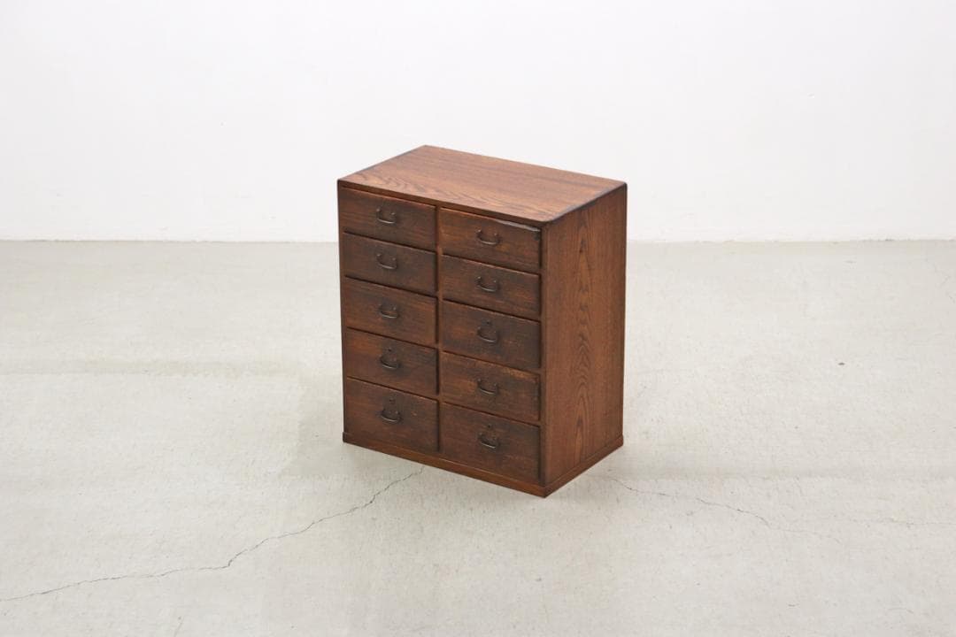レトロ 無垢材 10杯 小引き出し 収納 抽斗 書類 小物入れ ヴィンテージ