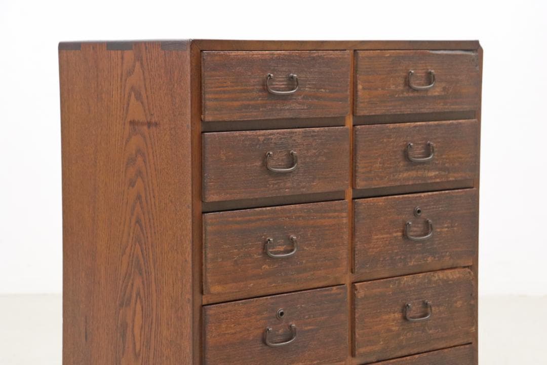 レトロ 無垢材 10杯 小引き出し 収納 抽斗 書類 小物入れ ヴィンテージ