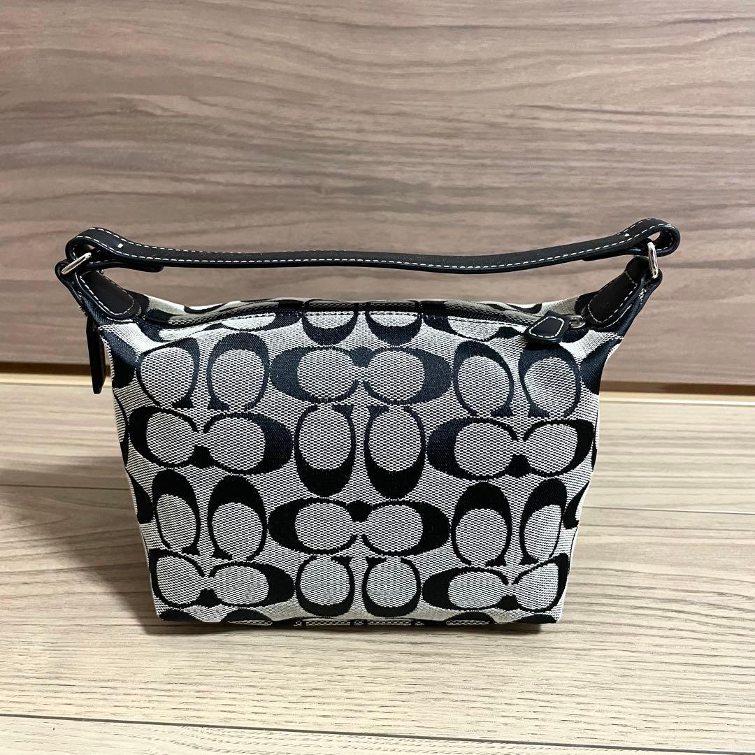 未使用/コーチ　アクセサリーポーチ　シグネチャー　ブラック　キャンバス　レザー