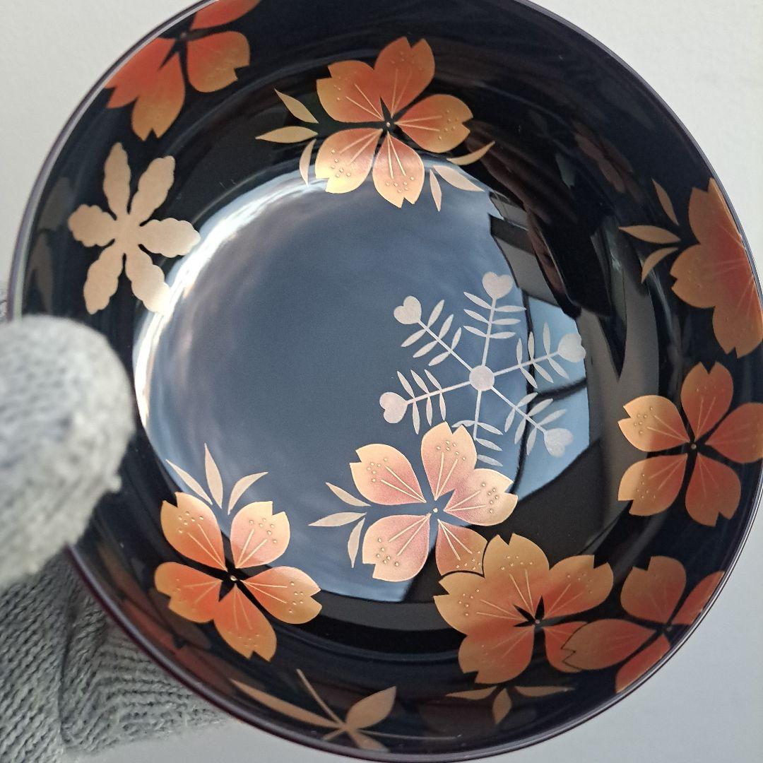 ぷくりん【輪島塗　雪月花蒔絵　煮物椀×5客】布着本堅地　14㎝　亀甲型\"